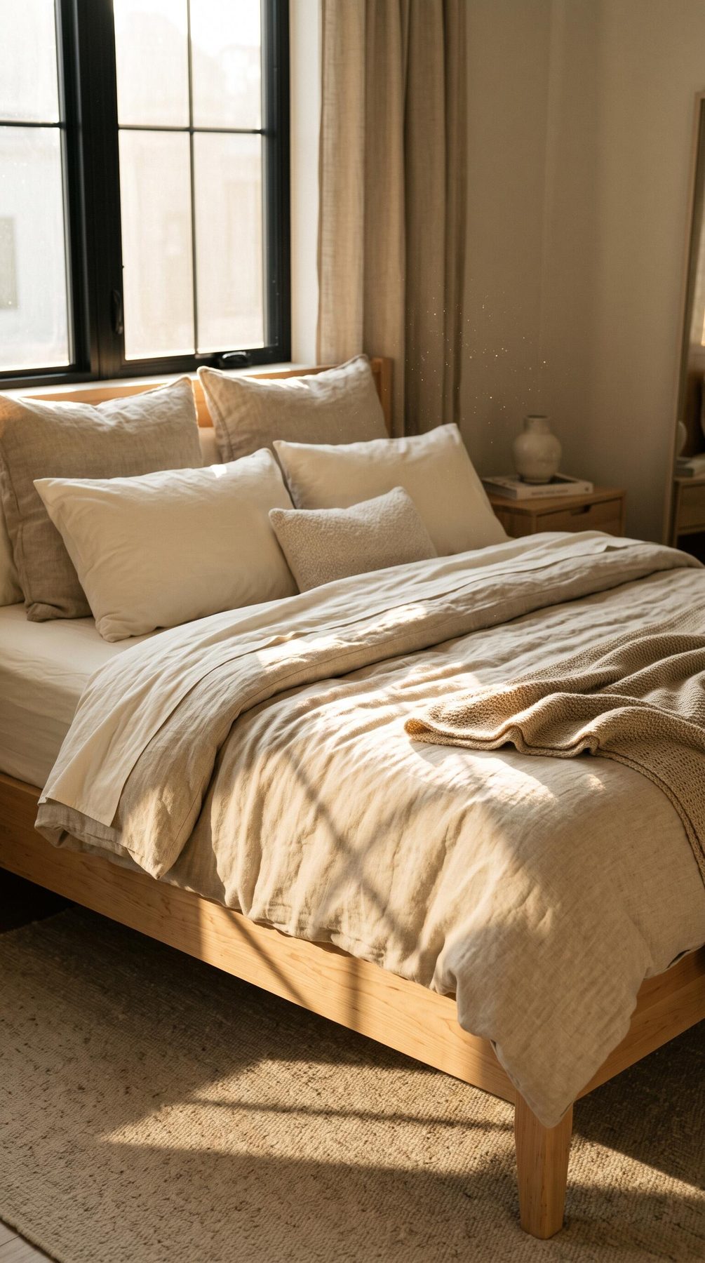 Evaya organic bedding in morning light